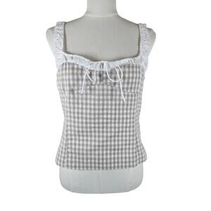NWT M‎ Elodie Taupe Gingham Cropped Tank Top w/Side Zip